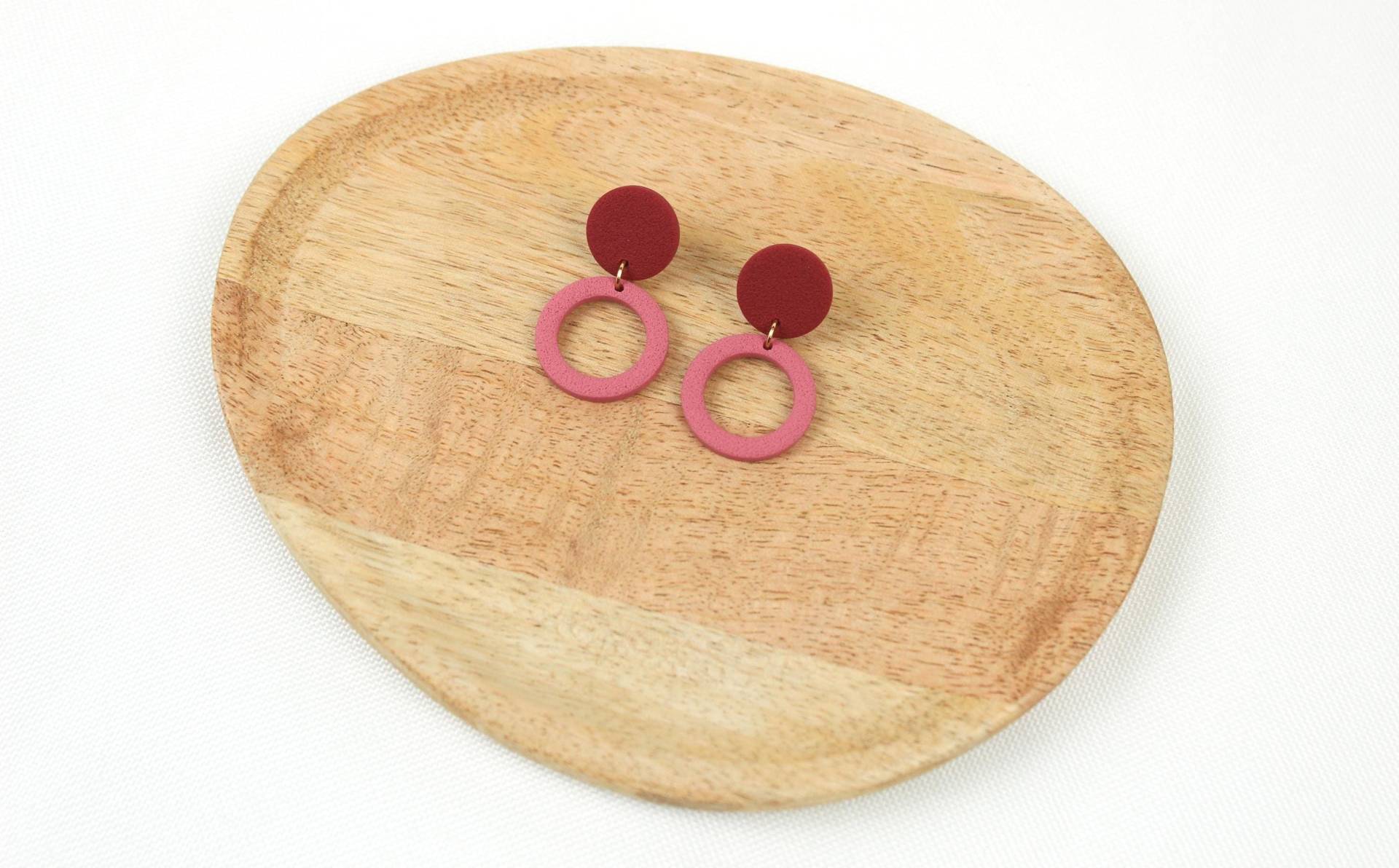Polymer Clay Ohrringe, Handgemachte Kreis Hängeohrringe, Hängeohrringe Cabernet-Rosa Aus Ton, Herbst Ohrringe von HappyClayWorld