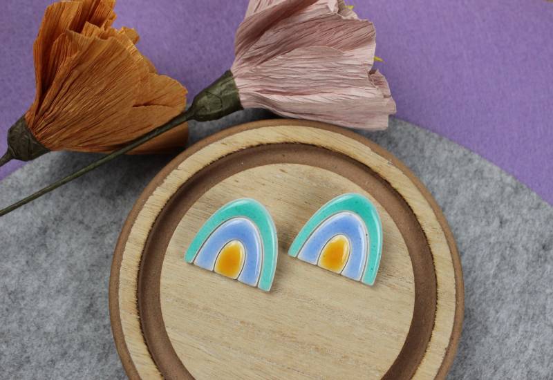 Regenbogen Stecker Im Keramik Style, Bunte Aus Polymer Clay, Handmade Ohrringe Lehm von HappyClayWorld