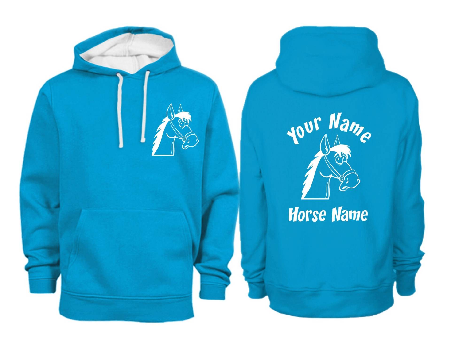 Personalisierter Kontrast Cartoon Kopf Pferd Kapuzenpullover H7 Personalisierter Kontrast Cartoon Kopf Pferd Kapuzenpullover H7 von HappyDazePrintShop