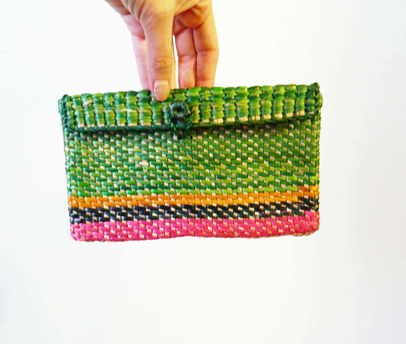 Vintage Gewebte Raffia Tasche/Kleine Regenbogen Streifen Clutch Boho Chic Taschenbuch Retro Insel Strand Geldbörse Vintage Gewebte Raffia Tasche/Kleine Regenbogen Streifen Clutch Boho Chic Taschenbuch Retro Insel Strand Geldbörse von HappyForestVintage