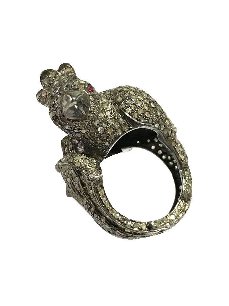 Handgemachter Hahn Statement Ring Sterling Silber, Rote Augen, Kristall Akzente Handgemachter Hahn Statement Ring Sterling Silber, Rote Augen, Kristall Akzente von HappyGemsJaipur