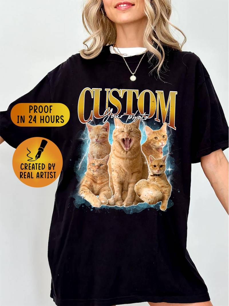 Personalisiertes Bootleg Haustier Shirt, 90Er Jahre Rap Style Hund T-Shirt, Retro Porträt Personalisiertes Lustiges Geschenk Für Hundemutter Und von HappyHarbiorHub