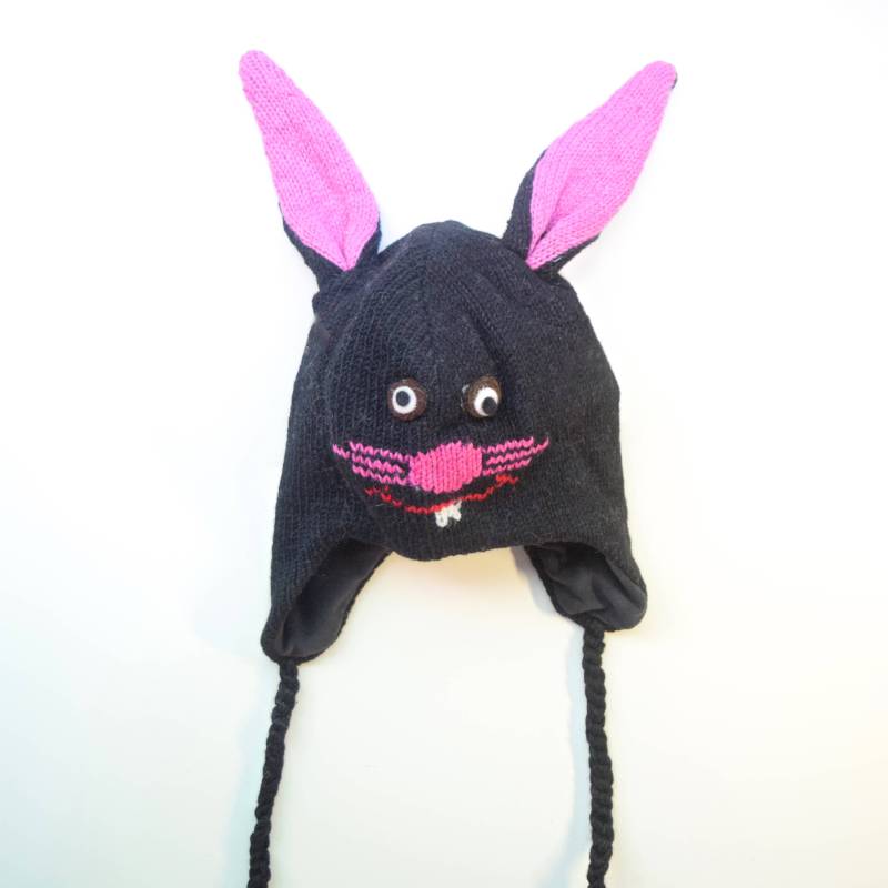 Handgemachte Schwarze Hase 100% Wolle Mütze Beanie von HappyHatsCo