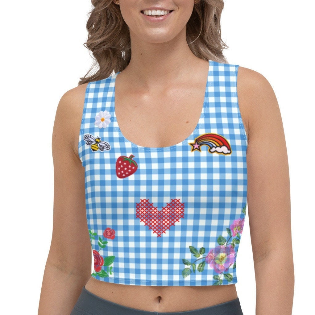 Cottagecore Country Girl Gingham Bedrucktes Crop Top Für Yoga, Party, Festival, 90Er Jahre Casual von HappyHeartAustralia