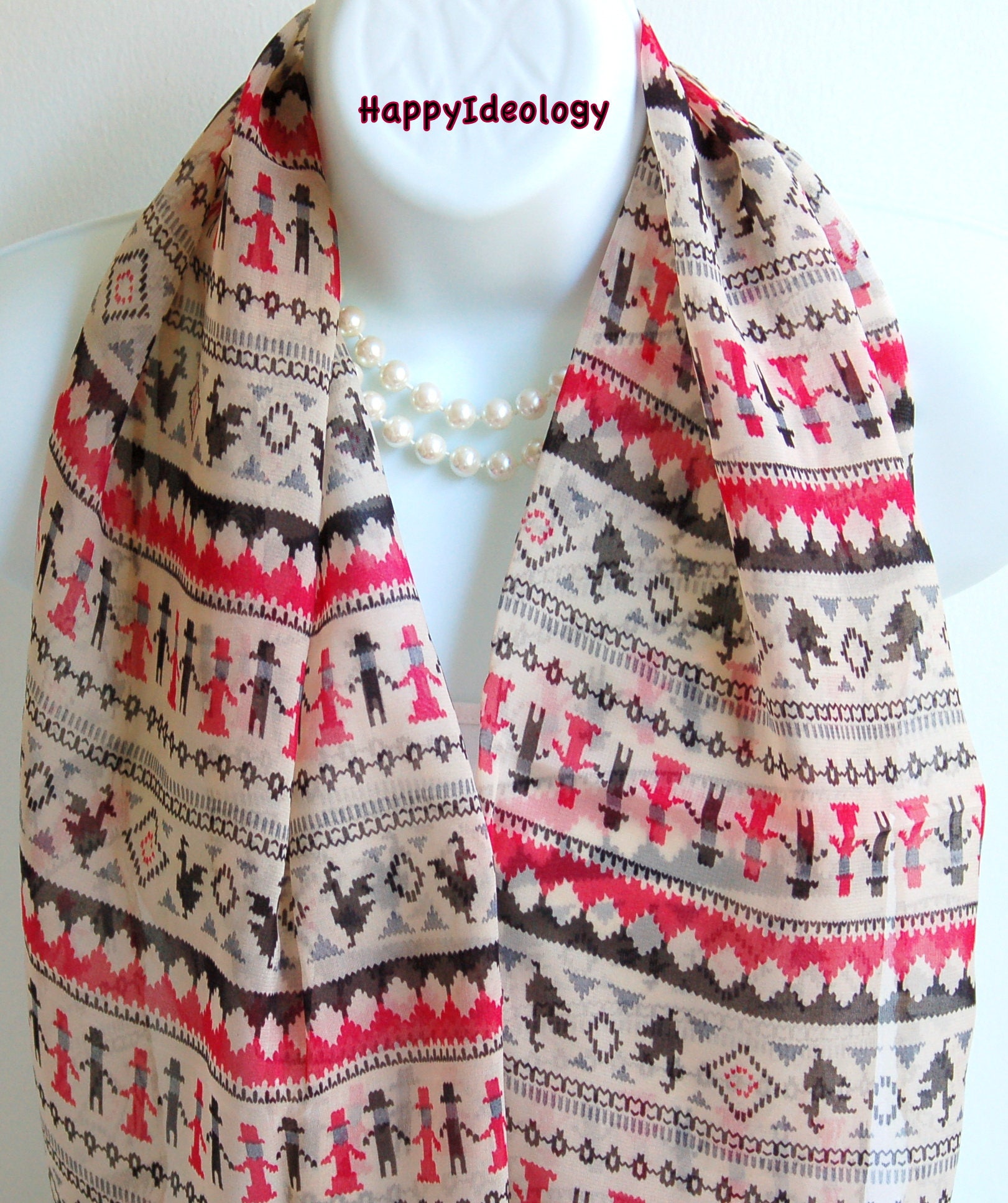 Lange Chiffon Schal.pink, Schwarz & Beige Aztec Schal, Südwestlichen Schal.leichtgewicht Boho Schal. Herbst Frühling Scarf.summer Schal Lange Chiffon Schal.pink, Schwarz & Beige Aztec Schal, Südwestlichen Schal.leichtgewicht Boho Schal. Herbst Frühling Scarf.summer Schal von HappyIdeology