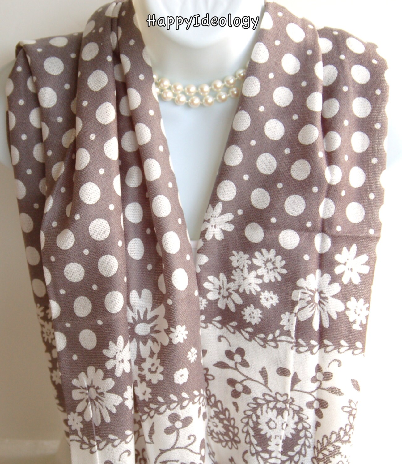 Polka Dot Scarf.white & Grau Floral Lange Schal/Pashmina/Shawl.frühling/Herbst Scarf.summer Scarf.fall/Winter Scarf.christmas Geschenk Für Sie Polka Dot Scarf.white & Grau Floral Lange Schal/Pashmina/Shawl.frühling/Herbst Scarf.summer Scarf.fall/Winter Scarf.christmas Geschenk Für Sie von HappyIdeology