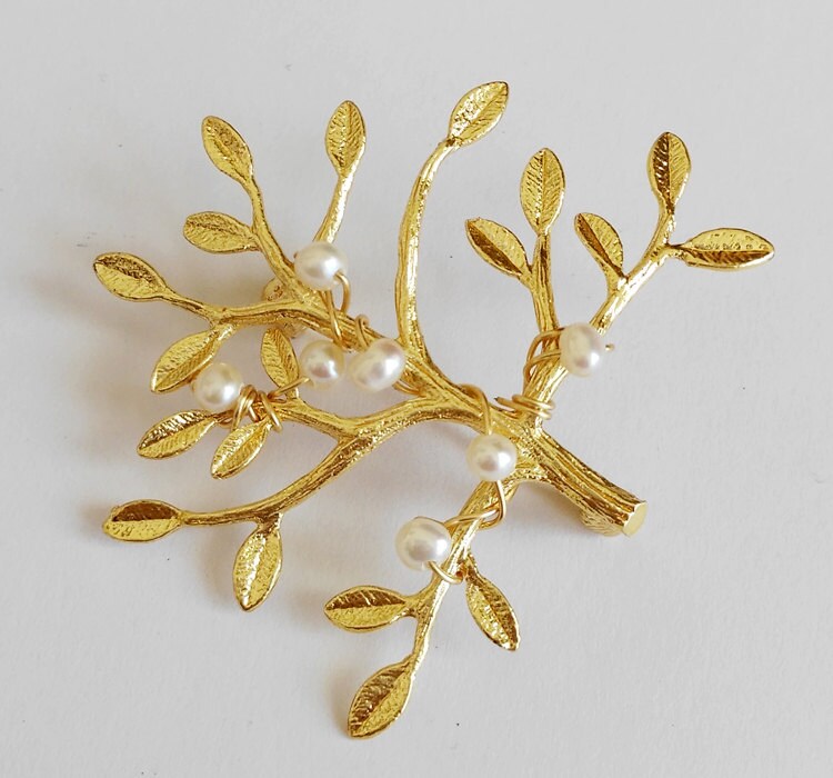 Goldene Baum Brosche Des Lebens Mit Perle Goldener Draht Um Brosche, Brautjungfer Geschenk, Freundin Mutter Geschenk Für Sie von HappyJOJOTreasures
