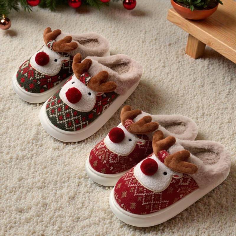 Gemütliche Weihnachtshausschuhe - Plüsch-Renhaus-Hausschuhe, Feiertagshausschuhe Für Frauen & Männer, Weihnachtsgeschenk von HappyPawsArtShop