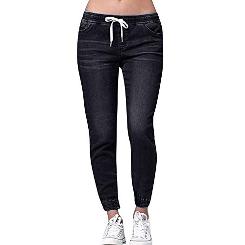 HappyQn Damen Jeans Denim Hose Jogginghose Boyfriend Jeanshose Stretchjeans Kordelzug Jeanshose mit Gummibund Gummizug bis Grosse Grössen Mode von HappyQn