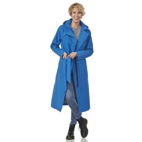 HappyRainyDays - Michigan Sea Blue Langer Regenmantel für Damen - Wasserdicht, Winddicht und Atmungsaktiv - Der Bis über Das Knie Reicht - Abnehmbar Kapuze - Doppelter Reißverschluss - L von HappyRainyDays