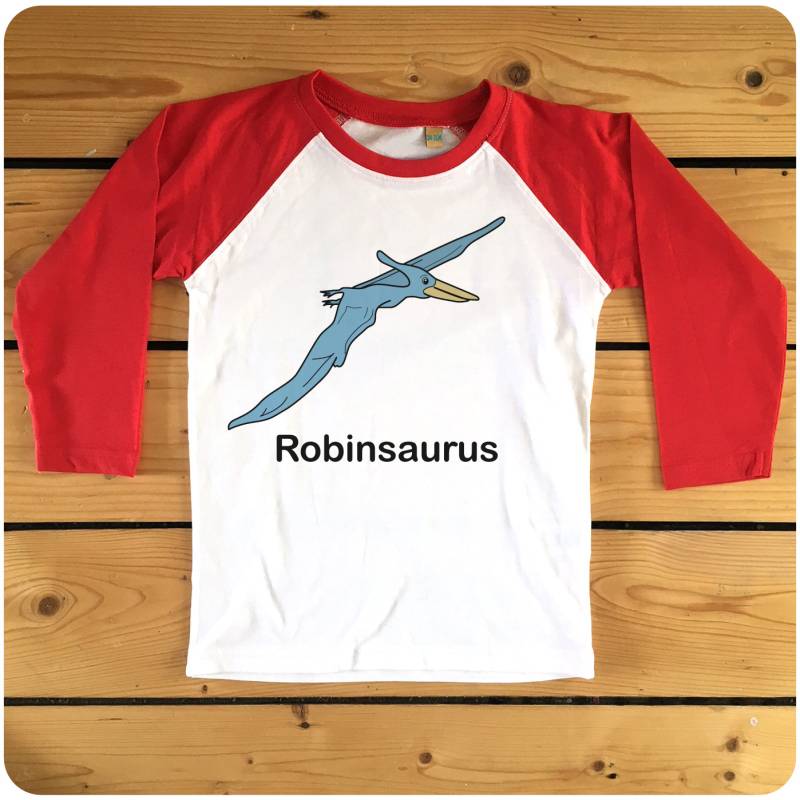 Personalisierte Pterodactyl Raglan Baseball Kinder T-Shirt Erhältlich in Rot Oder Marine von HappyRobinClothing