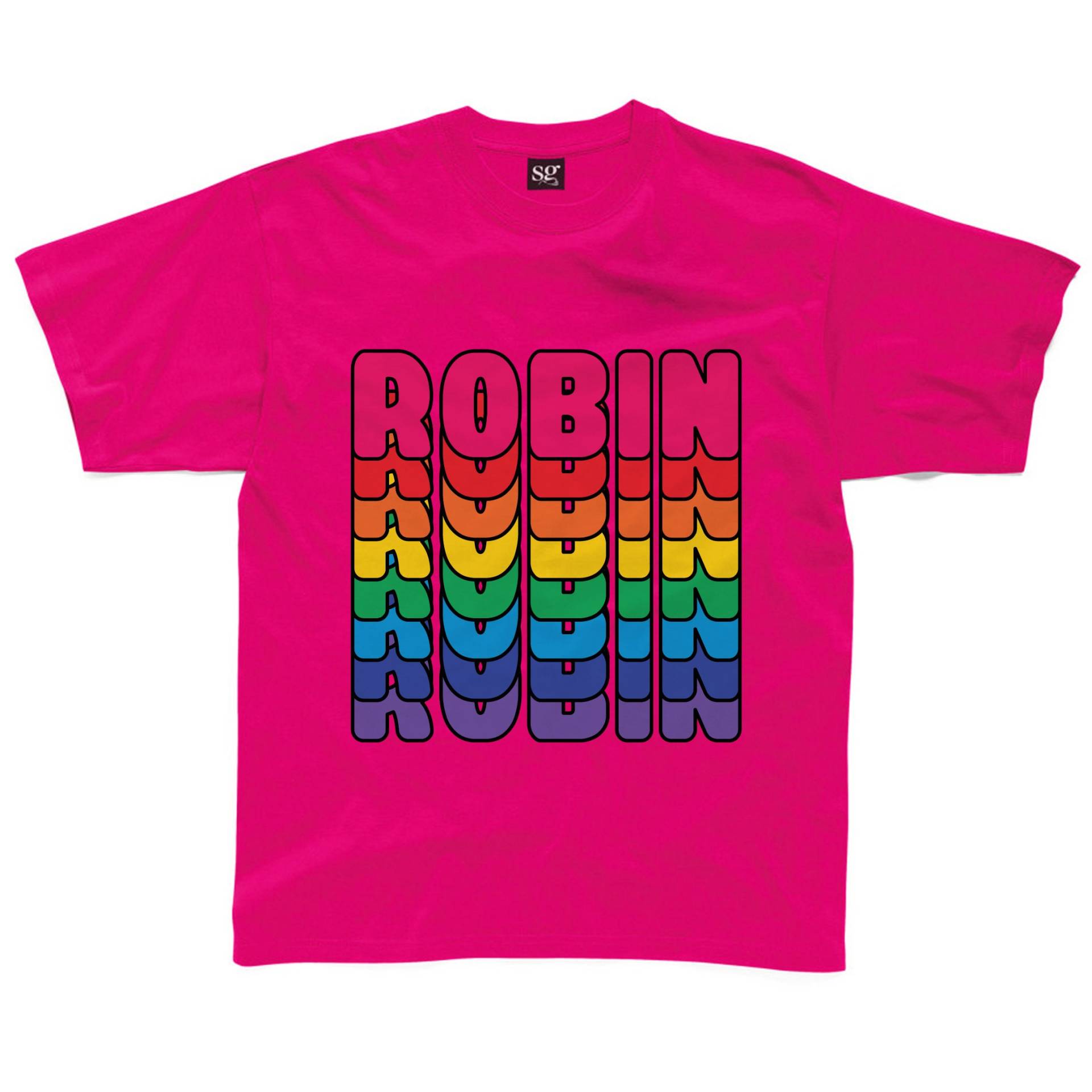 Personalisierte Retro Regenbogen Text Kinder T-Shirt Erhältlich in Rosa, Gelb, Royal Blau, Grau Und Türkis von HappyRobinClothing