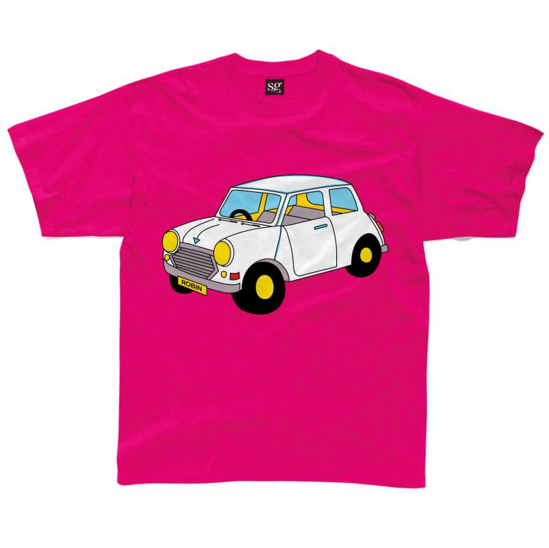 Retro-Auto Mit Personalisierte Anzahl Teller Kinder T-Shirt Erhältlich in Rosa, Grau, Türkis, Gelb Und Königsblau von HappyRobinClothing