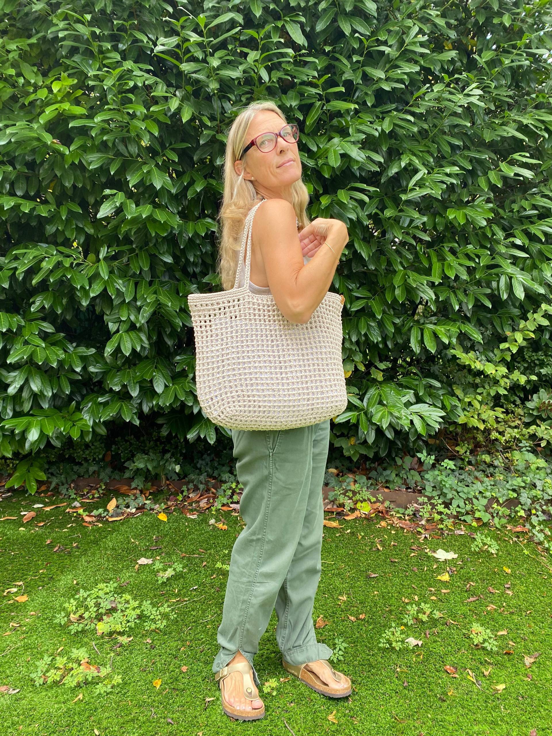 Häkeltasche, Beige Einkaufstasche, Einkaufsnetz Tasche, Strandtasche, Bohochic Stil, Sommer Taschen, Happyschick Taschen von HappySchick