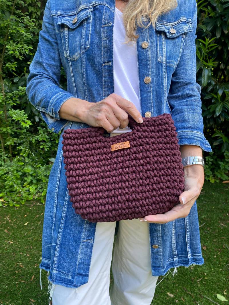 Kleine Häkelhandtasche, Burgundy Häkeltasche, Clutch Gehäkelt, Sommer Tasche, Häkeltasche Skandinavisher Stil, Taschen Für Damen von HappySchick