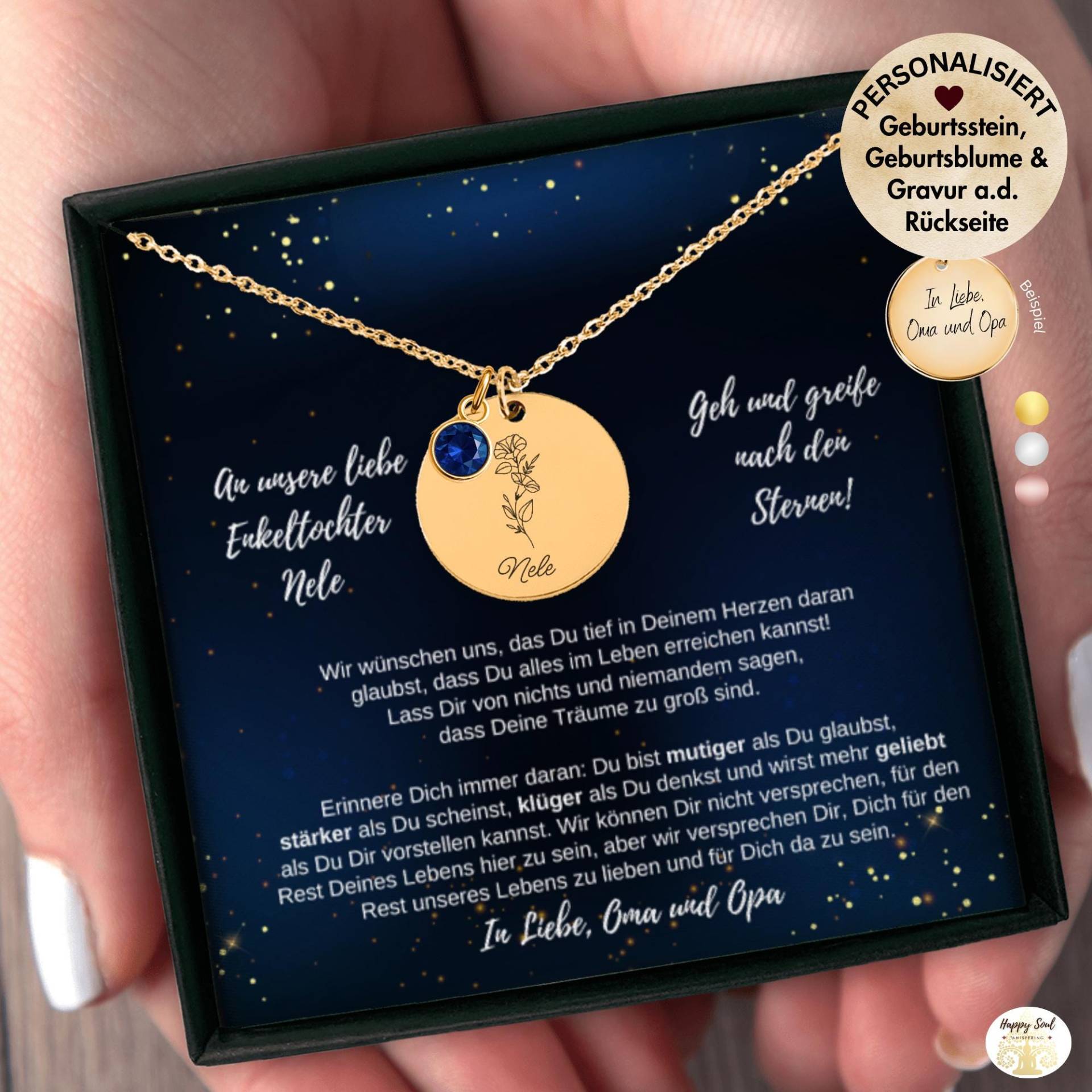 Geschenk Enkelin Geburtsblume Halskette Personalisiert Mit Geburtsstein Und Name Von Oma Opa Gravur, Weihnachten Geburtstag Geschenk Enkelin Geburtsblume Halskette Personalisiert Mit Geburtsstein Und Name Von Oma Opa Gravur, Weihnachten Geburtstag von HappySoulWhispering