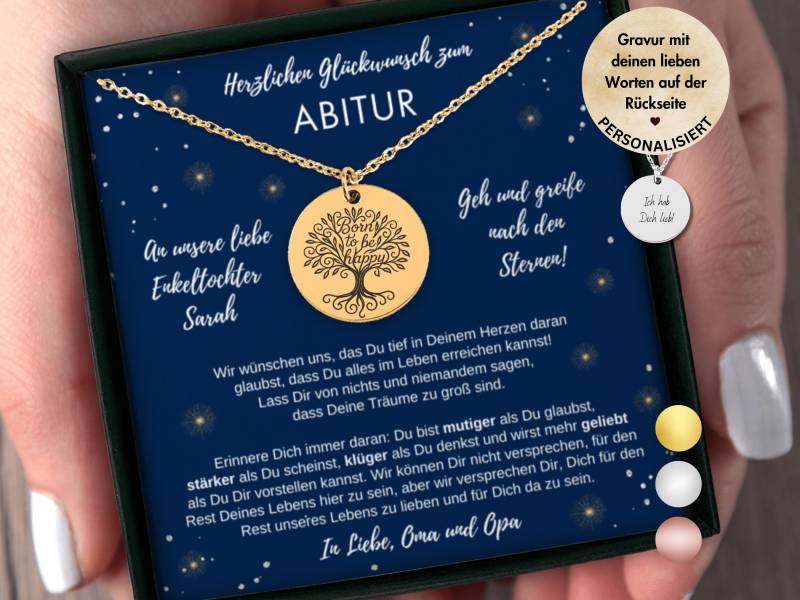 Personalisierbare Lebensbaum Halskette Zum Abitur Geschenk An Enkelin Von Oma Und Opa Mit Gravur, Abschlussgeschenk Enkelin, Abi 2025 von HappySoulWhispering