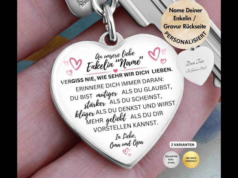 Personalisierte Enkelin Herz Keychain Geschenk Von Den Großeltern Mit Einer Gravur von HappySoulWhispering