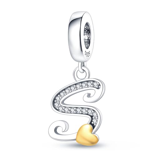 A-Z Alphabet Charms Anhänger silber 925,Bead Charms für Damen, Kompatibel mit europäischen Armbändern und Halskette von HappyStar