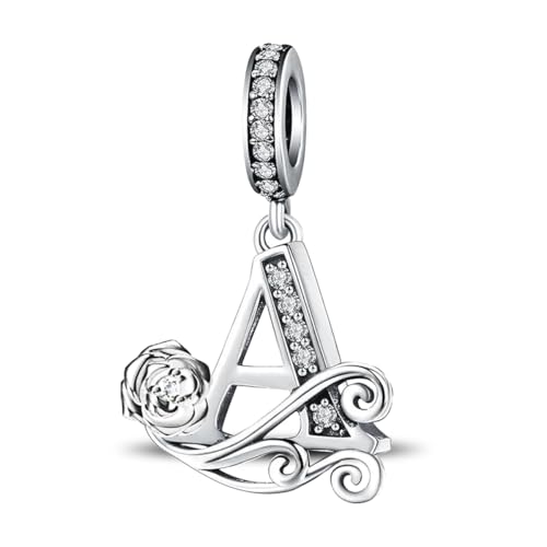 HappyStar 925 Sterling Silber Rose Letter Charms Alphabet Initial Bead Charm Anhänger fit Armband damen Schmuck Geschenk von HappyStar