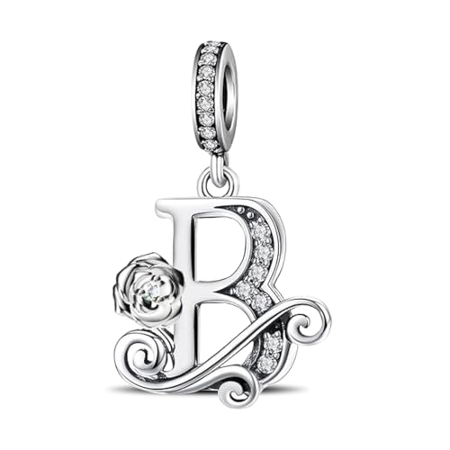 HappyStar 925 Sterling Silber Charm Buchstabe Bead Charms für Damen Rose Alphabet Initial Dangle charm anhänger Fit für Pandora europäischen Armband von HappyStar