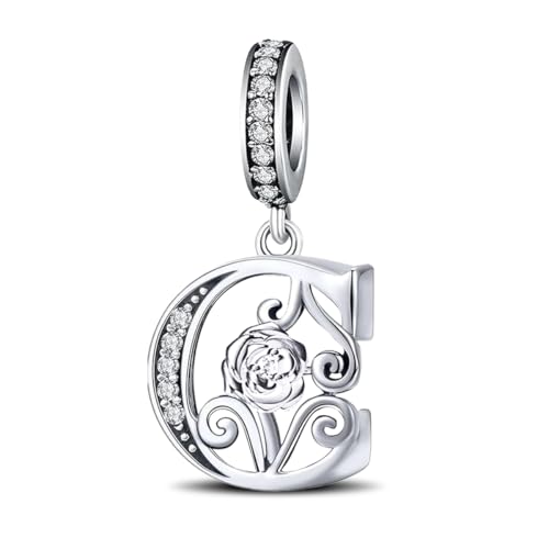 HappyStar 925 Sterling Silber Charm Buchstabe Bead Charms für Damen Rose Alphabet Initial Dangle charm anhänger Fit für Pandora europäischen Armband von HappyStar