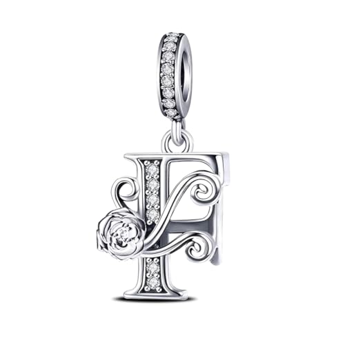 HappyStar 925 Sterling Silber Rose Letter Charms Alphabet Initial Bead Charm Anhänger fit Armband damen Schmuck Geschenk von HappyStar
