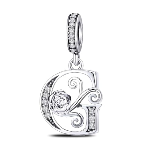 HappyStar 925 Sterling Silber Charm Buchstabe Bead Charms für Damen Rose Alphabet Initial Dangle charm anhänger Fit für Pandora europäischen Armband von HappyStar
