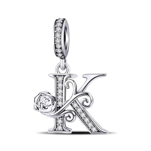 HappyStar 925 Sterling Silber Charm Buchstabe Bead Charms für Damen Rose Alphabet Initial Dangle charm anhänger Fit für Pandora europäischen Armband von HappyStar