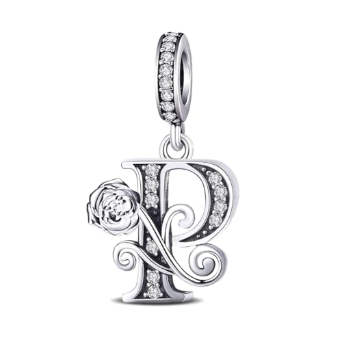 HappyStar 925 Sterling Silber Charm Buchstabe Bead Charms für Damen Rose Alphabet Initial Dangle charm anhänger Fit für Pandora europäischen Armband von HappyStar
