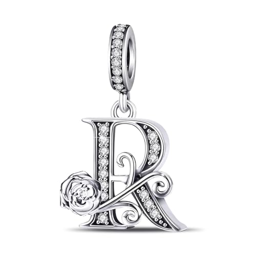 HappyStar 925 Sterling Silber Charm Buchstabe Bead Charms für Damen Rose Alphabet Initial Dangle charm anhänger Fit für Pandora europäischen Armband von HappyStar
