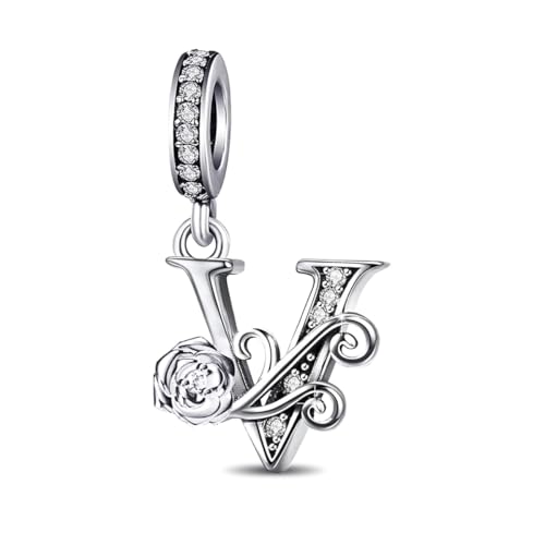 HappyStar 925 Sterling Silber Charm Buchstabe Bead Charms für Damen Rose Alphabet Initial Dangle charm anhänger Fit für Pandora europäischen Armband von HappyStar
