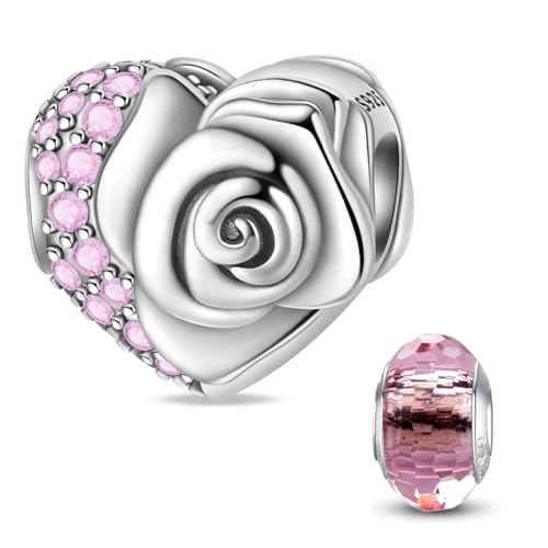 HappyStar 925 Sterling Silber Rose Blume Charme Tarot Karte Anhänger Bead Charms für Damen für Pandora Europäische Armbänder Halsketten Schmuck von HappyStar