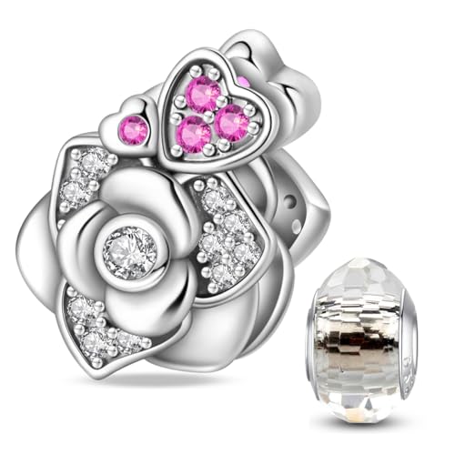 HappyStar 925 Sterling Silber Rose Blume Charme Tarot Karte Anhänger Bead Charms für Damen für Pandora Europäische Armbänder Halsketten Schmuck von HappyStar
