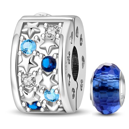 HappyStar 925 Sterling Silber Stopper Spacer Bead Charms für Damen Clip Charms anhänger Kompatibles Pandora Armband (With One Space Bead) von HappyStar