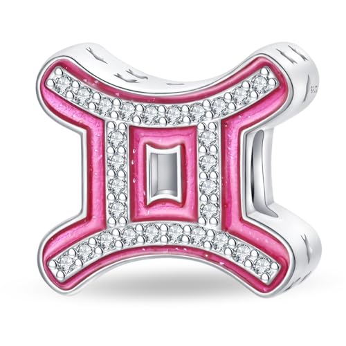 HappyStar Charm Buchstabe A~Z Charms Anhänger Silber 925,12 Zodiac Geburtstag Bead Charms für Damen,Rosa Geschenk,Passend für Pandora Europäische Armbänder und Halsketten von HappyStar