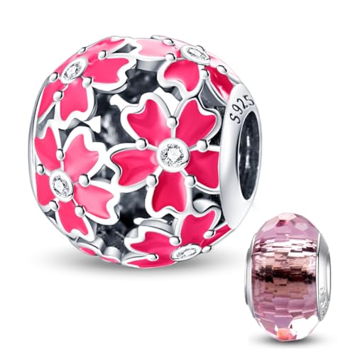 HappyStar glühwürmchen Charms Anhänger Silber 925 für Armbänder, Blumen Beads Charm für Damen Glück Charm anhänger Kompatibel mit Pandora Europäischen Armbändern und Halskette von HappyStar