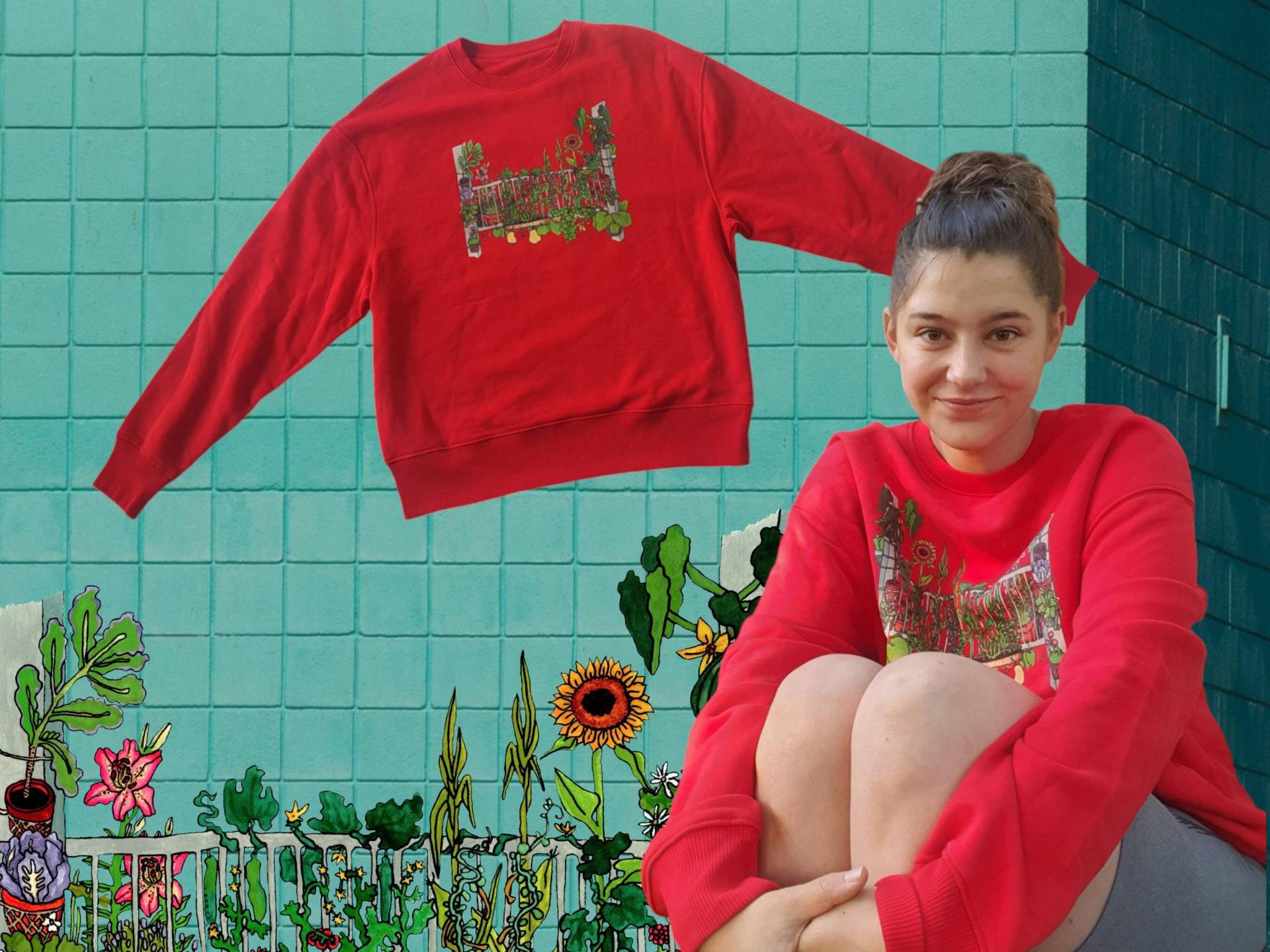 Oversize Sweatshirt - Biobaumwolle Balkongemüsegarten Grüner Balkon Illustration Urban Gardening Druck Oversize Sweatshirt - Biobaumwolle Balkongemüsegarten Grüner Balkon Illustration Urban Gardening Druck von HappySweaterCo