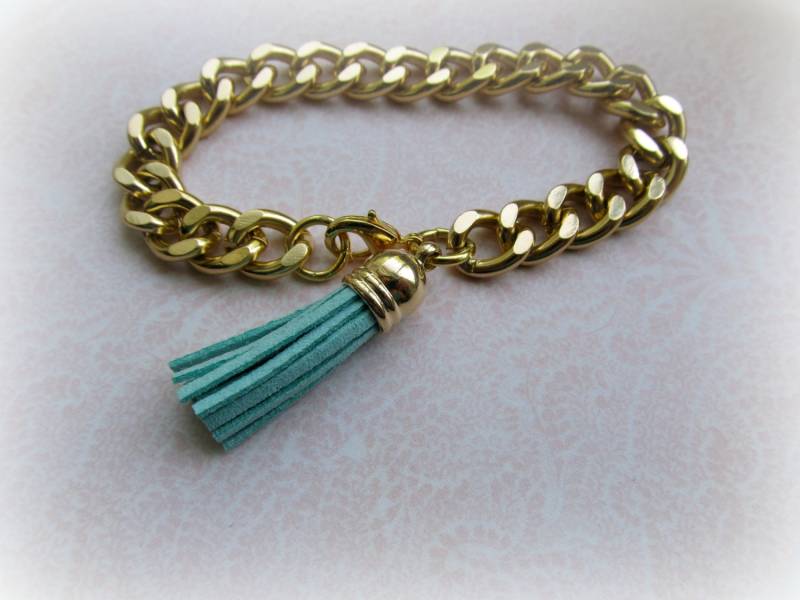 Aqua Quaste Armband, Dicke Goldene Kette Armband Aqua Quaste Armband, Dicke Goldene Kette Armband von HappyTearsbyMicah