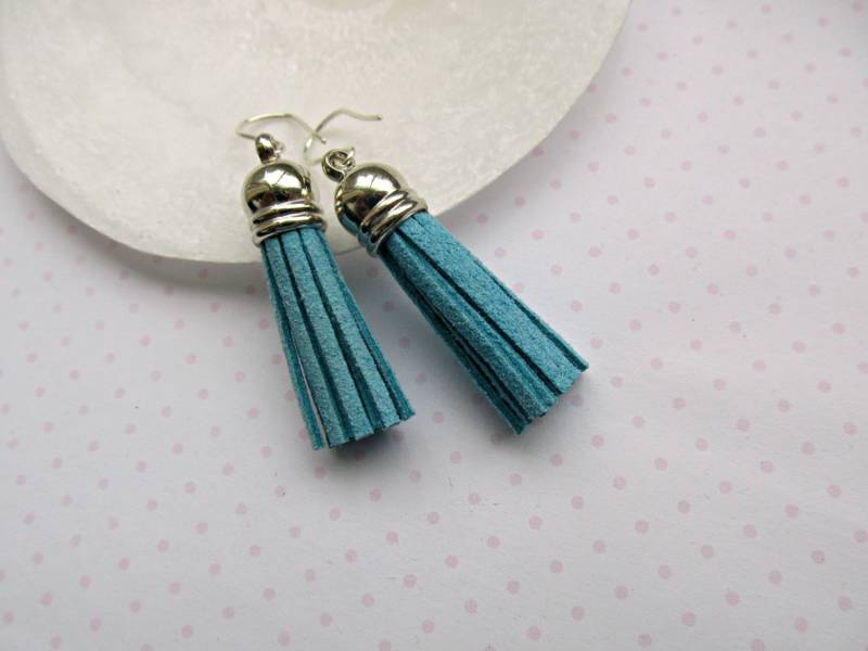 Blau Quasten Sterlingsilber Ohrringe Türkis Blau Quasten Sterlingsilber Ohrringe Türkis von HappyTearsbyMicah