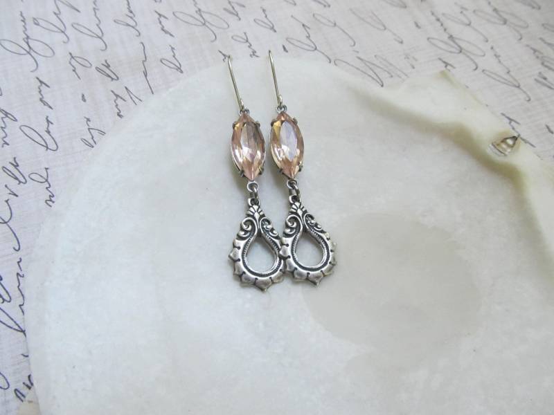 Jahrgang Swarovski Rosa Rosaline Navette Stein, Antik Silber Ox Jugendstil Teardrop Ohrringe Jahrgang Swarovski Rosa Rosaline Navette Stein, Antik Silber Ox Jugendstil Teardrop Ohrringe von HappyTearsbyMicah