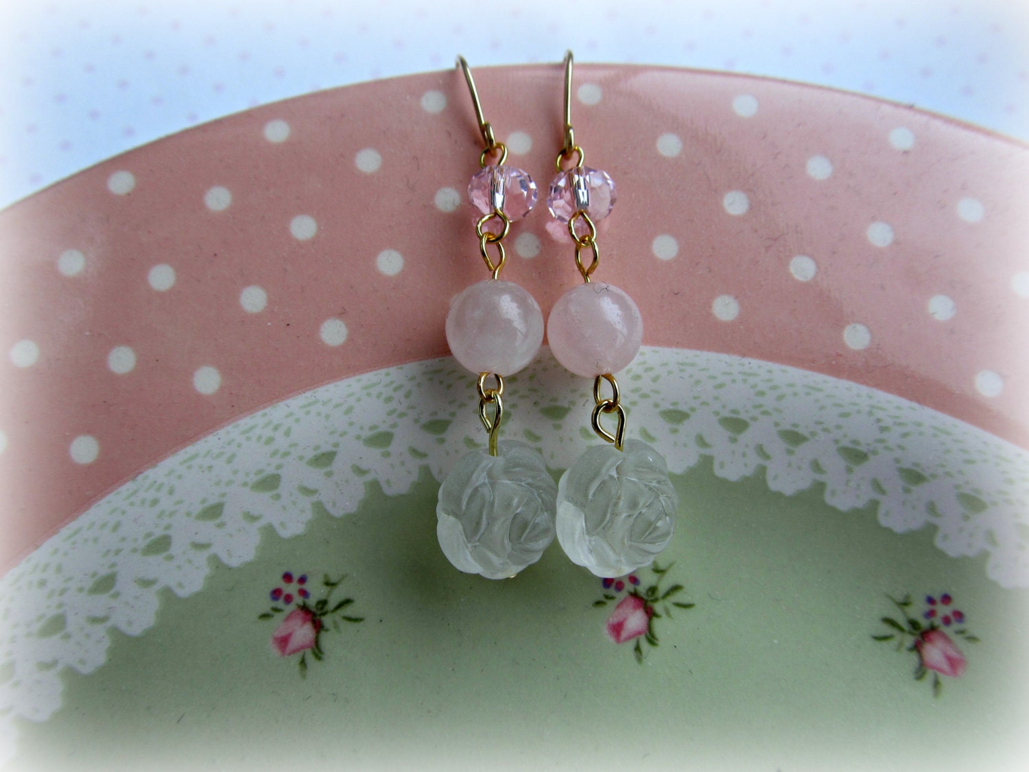 Shabby Chic-Ohrringe, Ohrringe Rose, Rosenquarz Light Rosa Shabby Chic-Ohrringe, Ohrringe Rose, Rosenquarz Light Rosa von HappyTearsbyMicah