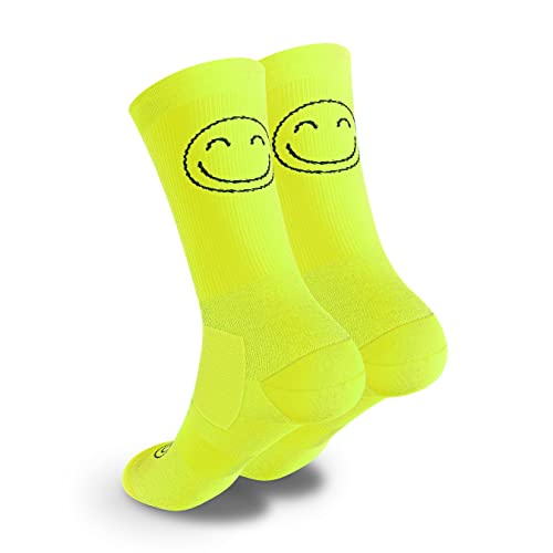 Happy Basics Sportsocken, atmungsaktiv, thermoregulierend, verstärkte Ferse und Zehen, perfekt für Laufen, Crossfit, Radfahren, Fitnessstudio, Paddel, Gelb (Amarillo Fluor), 38-41 von HappyTraining