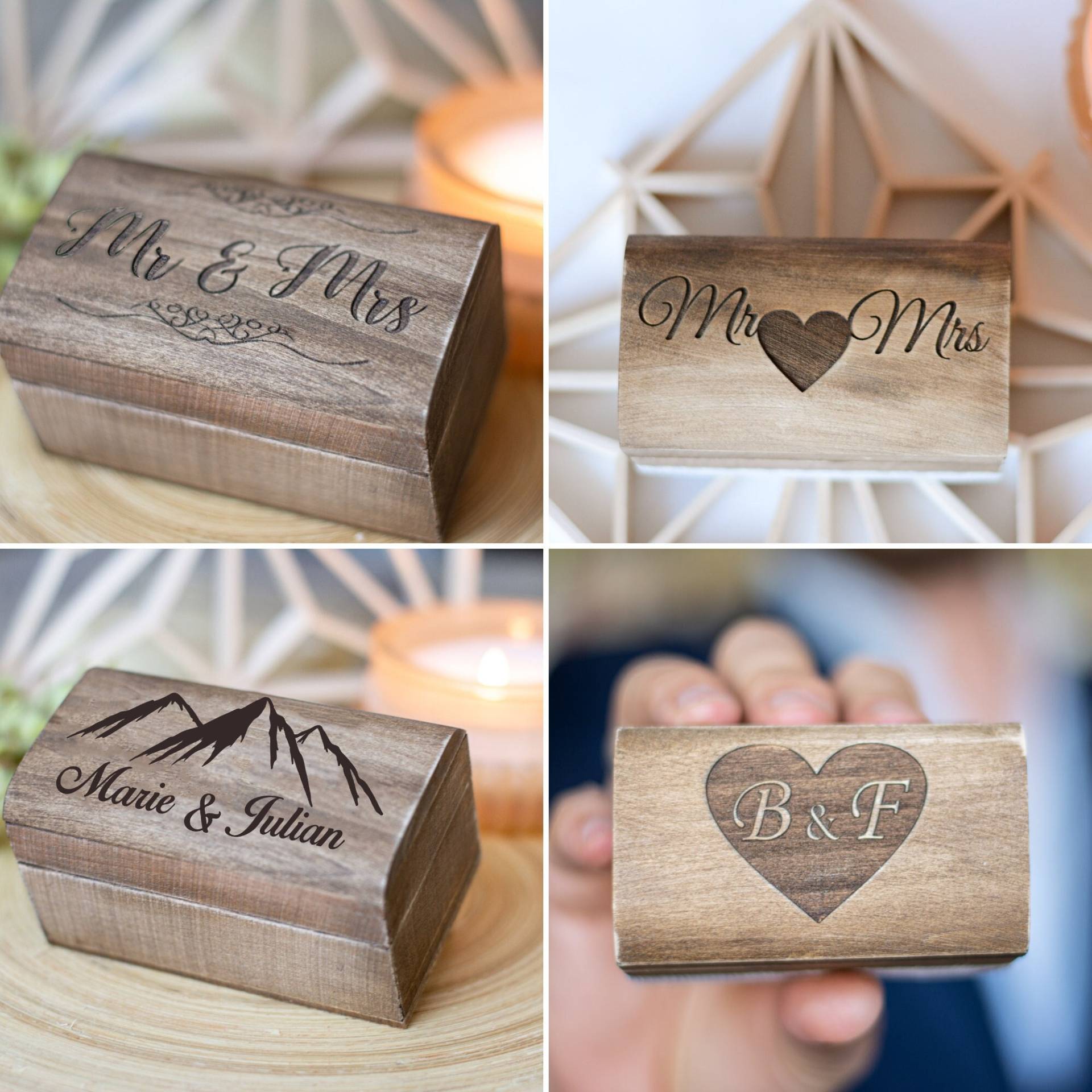 Mr Mrs Hochzeit Ringkissen Ring Box Holz von HappyWeddingArt