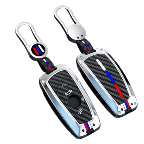 Happyit Zinklegierung Autoschlüsselabdeckungen Kompatibel mit bmw 1 3 5 Serie F10 F11 F20 F30 F31 F34 G20 G30 X3 F25 X4 I3 M3 M4 mit Karbonfaser-Muster Weiches Silikon (4 Knöpfe, Silber) von Happyit