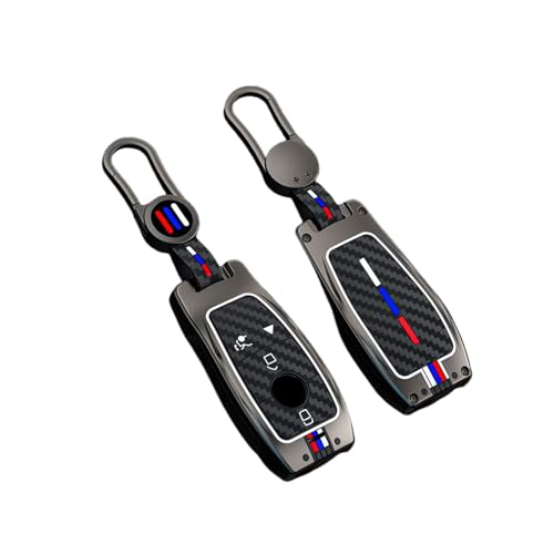 Happyit Zinklegierung Autoschlüsselabdeckungen für Mercedes Benz A C E S G Klasse GLC CLE CLA GLB GLS W177 W205 W213 W222 X167 AMG mit Carbonfaser-Muster Silikon (4 Knöpfe Matte Farbe) von Happyit