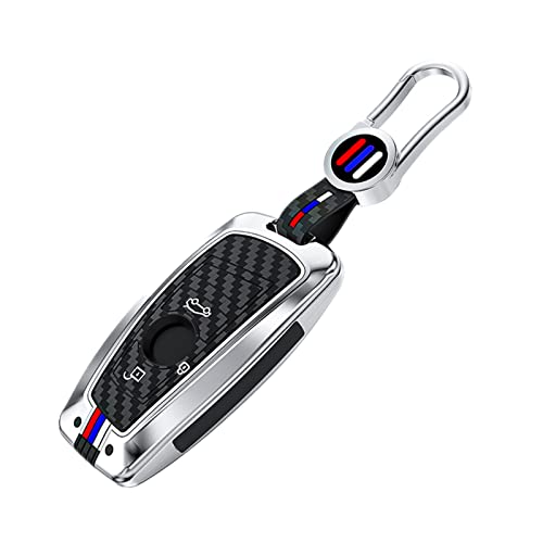 Happyit Zinklegierung Autoschlüsselabdeckungen für bmw 1 3 5 Serie F10 F11 F20 F30 F31 F34 G20 G30 X3 F25 X4 I3 M3 M4 mit Karbonfaser-Muster Weiches Silikon (3 Knöpfe, Silber) von Happyit