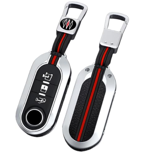 Happyit Zinklegierung mit Silikon Autoschlüsselabdeckungen für Fiat 500 Ducato Panda 500L Punto Lancia Musa 3 Knöpfe 360° Wasserdicht mit Fluoreszenz Schützen (Silber A) von Happyit