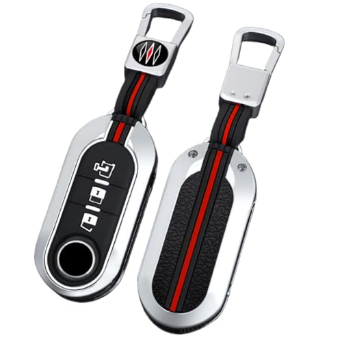 Happyit Zinklegierung mit Silikon Autoschlüsselabdeckungen für Fiat 500 Ducato Panda 500L Punto Lancia Musa 3 Knöpfe 360° Wasserdicht mit Fluoreszenz Schützen (Silber B) von Happyit