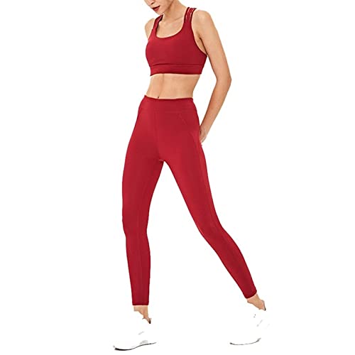 Damen Bekleidung Yoga Set, Damen 2 Stück Outfits Sport-BH Yoga Gamaschen Set Workout Fitness Pants Sexy Riemchen Kreuz-Rück Crop Tank Tops Gym Kleidung Jogginganzug Sportbekleidung für Fitness Trainin von Happyplus1